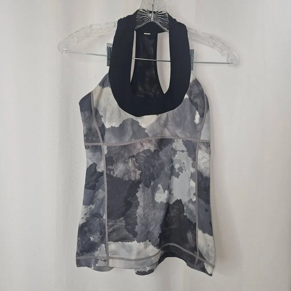 Lululemon Tank Top Womens Size 6 Black Grey Tie Dye Racerback Athletics Yoga